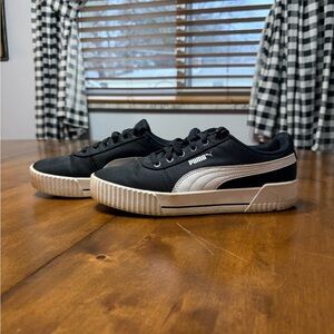 Puma Black Canvas Sneakers with White Stripe